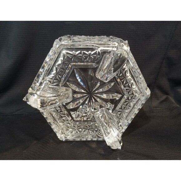 Hofbauer Byrdes Germany Hexagon Crystal Cut Glass Birds Footed Candy Dish No Lid - Picture 5 of 8